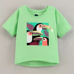 Vitamins Half Sleeves Embellished Parrot Print Top - Green-picture-22