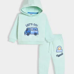 Mi Arcus Peanuts Featuring Full Sleeves Snoopy Printed & Embroidered Hooded Sweatshirt & Joggers Set - Mint Green-picture-28