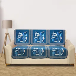 RRC Velvet Floral Design Premium Quilted Sofa Cover - Blue-image-38