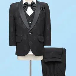 Robo Fry Cotton Knit Full Sleeves 4 Piece Printed Party Suit With A Bow - Black-picture-11