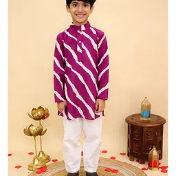 AJ Dezines Cotton Woven Full Sleeves Leheriya Printed Kurta Pyjama Set - Purple-picture-12