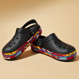 Toothless Abstract Designed Perforated Slingback Clogs - Black-picture-18