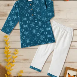 Desi Soota Cotton Woven Full Sleeves Floral Printed Kurta Pyjama Set - Navy Blue-picture-27