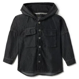 Tales & Stories Woven Full Sleeves Solid Hooded Shirt - Black-picture-11