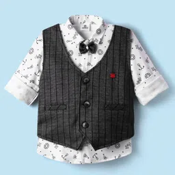 Mini Taurus Sinker Knit Full Sleeves 3 Piece Party Suit with Bow & Nautical Print - Black & White image 2