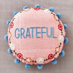Home Centre Pink & Blue Glance Grateful Embroidered Round Shaped Pre-Filled Cushion-image-38