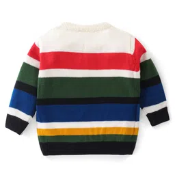 Babyhug Knitted Full Sleeves Sweater Set with Stripes Design - Multicolour image 3