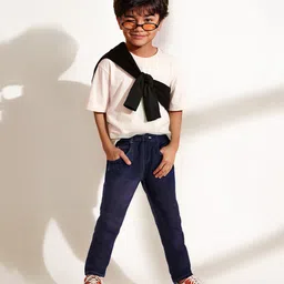 Tales & Stories Denim Woven Solid Jeans - Dark Blue image 4