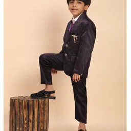 P-MARK Cotton Knit Full Sleeves Rhinestones Embellished 4 Piece Party Suit With Tie Set - Purple image 4