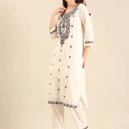 Anouk Women Floral Embroidered Cotton Kurta with Trousers & Dupatta image 3