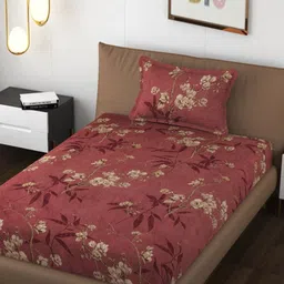 FINE TEX WORLD Purple & Beige 210 TC Single Bedsheet with 1 Pillow Covers-image-48