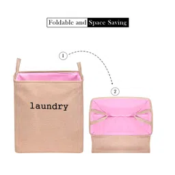 Kuber Industries Laundry Basket  Square Foldable Laundry Basket  Jute Storage Bag with Handles  Clothes Basket for Home  Toy Storage Basket  40 LTR  Peach image 5