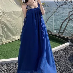 LULU & SKY Women Solid Shoulder Straps Maxi Dress image 3