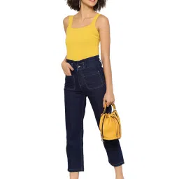 KASSUALLY Dark Blue Cotton Relaxed Fit High Rise Jeans image 4