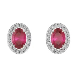 Emori 14k White Gold & Diamond Vintage Ruby Stud Earrings-image-69
