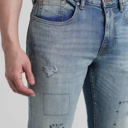 Jack & Jones Medium Blue Cotton Slim Fit Distressed Jeans image 4