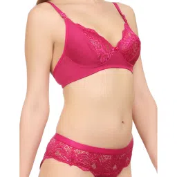 AROUSY Pink Self Pattern Bra Panty Set image 4