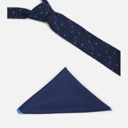 Louis Philippe Navy Printed Tie with Pocket Square image 4