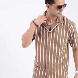 showoffff SHOWOFF Brown Cotton Relaxed Fit Stripes Shirt-picture-13