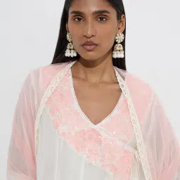 Vark by Westside White Floral Cotton-Blend Kurta, Pants and Dupatta Set image 4