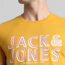 Jack & Jones Golden Yellow Cotton Slim Fit Printed T-Shirt image 4