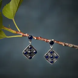 Imli Street Blue Silver Tone Stone-Studded Handcrafted Dangler Earrings-picture-36