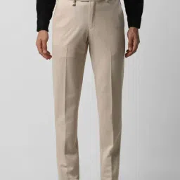 Van Heusen Mid Beige Slim Fit Texture Trousers-image-60