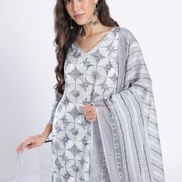 Anouk Rustic Floral Printed V-Neck Straight Kurta with Trousers & Dupatta-picture-0