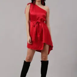 NEUDIS Red One Shoulder High-Low Dress-image-50