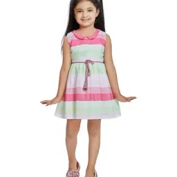 Peppermint Kids Pink & Green Striped Dress-image-19