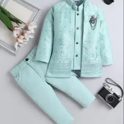 Fourfolds Boys Pastel Blue Embroidered Clothing Set-picture-46