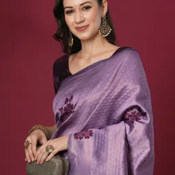 Satrani Lavender Silk Blend Woven Saree With Unstitched Blouse image 4