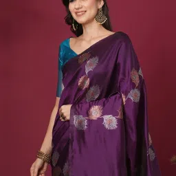 Satrani Purple Silk Blend Woven Saree With Unstitched Blouse image 4