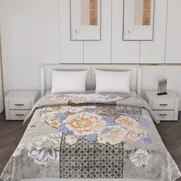 Monte Carlo Embassy Grey & Brown Floral Printed Heavy Winter Double Queen Blanket 928 GSM image 4