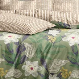 Aura Green & White Floral Printed 350 TC King Bedsheet Set 2.50 m x 2.15 m image 3