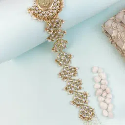 Karatcart Gold Plated Peacock Design Pearl & Kundan Studded Bridal Hair Braid Choti for Women-picture-10