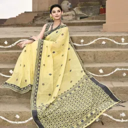 Elora Yellow Cotton Woven Saree With Unstitched Blouse image 4