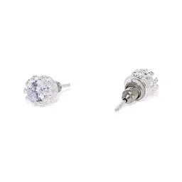 OOMPH Silver Round Crown Cubic Zirconia & White Pearl Stud Earrings - Set of 2 image 4