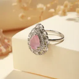 Priyaasi Pink Teardrop American Diamond Silver-Plated Finger Ring-image-48