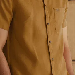 ANDAMEN Mustard Regular Fit Linen Shirt image 4
