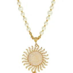 Anikas Creation Designer Gold Plated Pearl & Stone Studded Sun Pendant Style Jewellery Set image 4