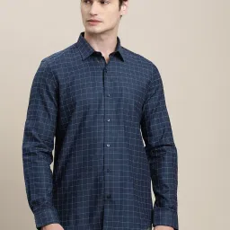 Turtle Blue Cotton Slim Fit Checks Shirt image 4