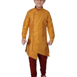 Pro-Ethic Style Developer Kids Mustard & Maroon Solid Full Sleeves Kurta with Pyjamas-picture-38