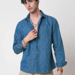 VASTRADO Core Fashion Blue Regular Fit Textured Shirt-image-12