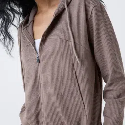 studiofit women Studiofit by Westside Taupe Textured Cotton-Blend Jacket image 4
