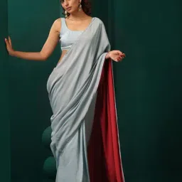 true Browns Powder Blue Muslin Silk Ready To Wear Saree-image-9