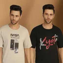 Vimal Jonney Black & Beige Regular Fit Printed T-Shirt-picture-27