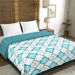 BLOCKS OF INDIA Pink & White Floral Printed Pure Cotton AC Room 150 GSM Double Bed Dohar-picture-36