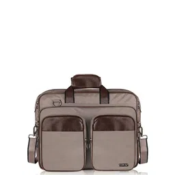 LOREM Men Grey & Brown Textured Laptop Bag-image-24