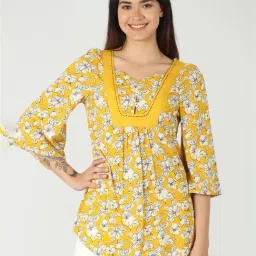 Mustard Yellow Floral Print Top-image-84